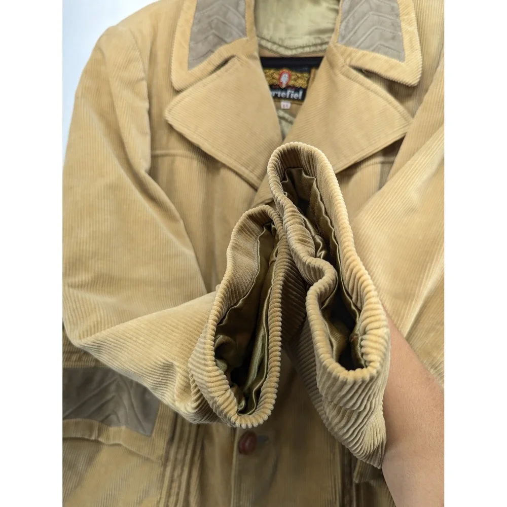 Vintage Cortefiel Mens Tan Corduroy Car Coat Jacket 70s Western Spain Size 44